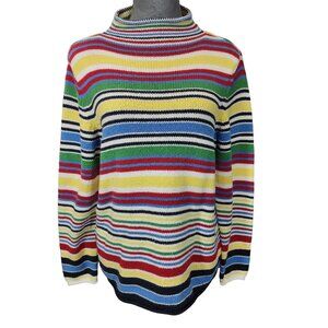 Crazy Horse Sweater Striped Retro Mock Neck Medium Knit Vintage Y2K Petite Large